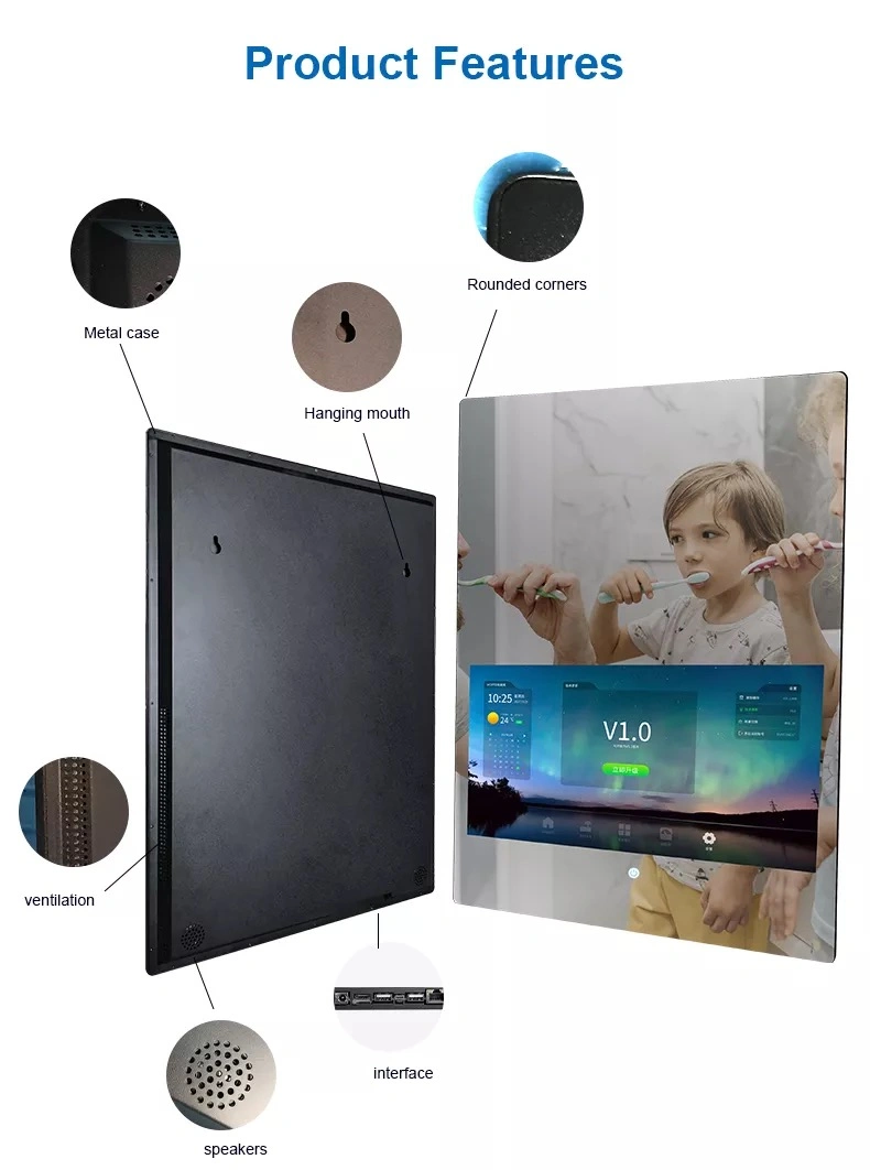 15.6 Inch CE Manufacturer AG Glass Anti Fog Contemporary Wall Electronic Capacitive/Resistive/Pcap Smart Touch Screen LED Bathroom Android LCD Makeup Mirrors
